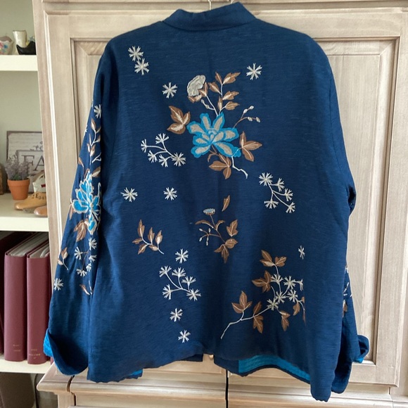 Norm Thompson Teal and Navy Embroidered Jacket sz 1X - Picture 3 of 8